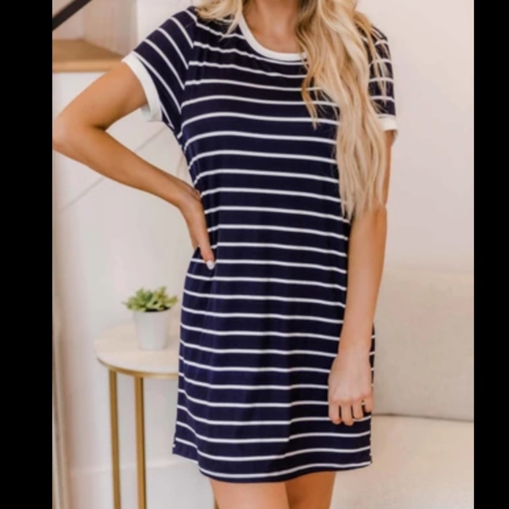 Pink Lily stripe T-shirt dress. Size L.
